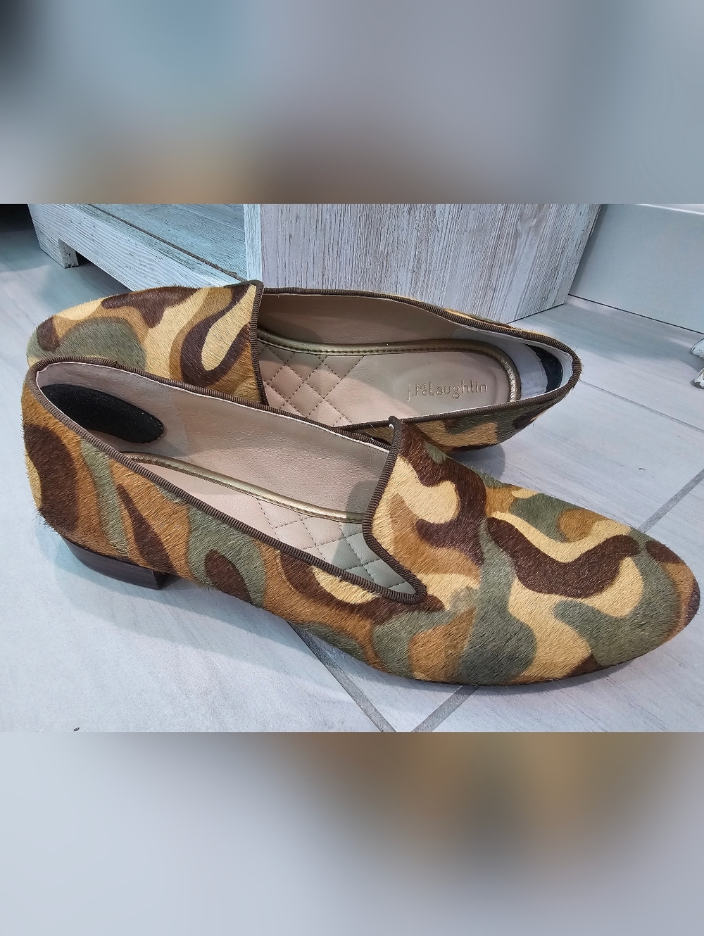 J. McLaughlin Women's Camouflage Haircalf Loafers - Brown/Green Size 8.5